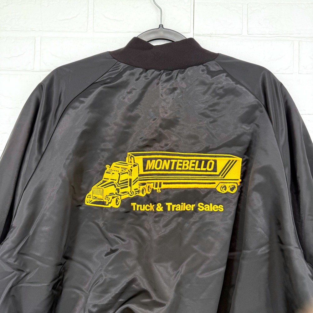 Satin Bomber Jacket Mens 2XL Montebello Truck Sales Vintage Black USA